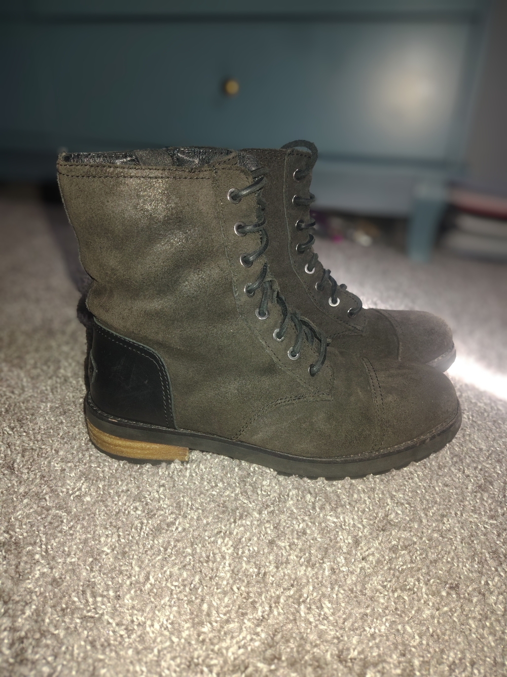 UGG Black Suede Lace-Up Combat Boots